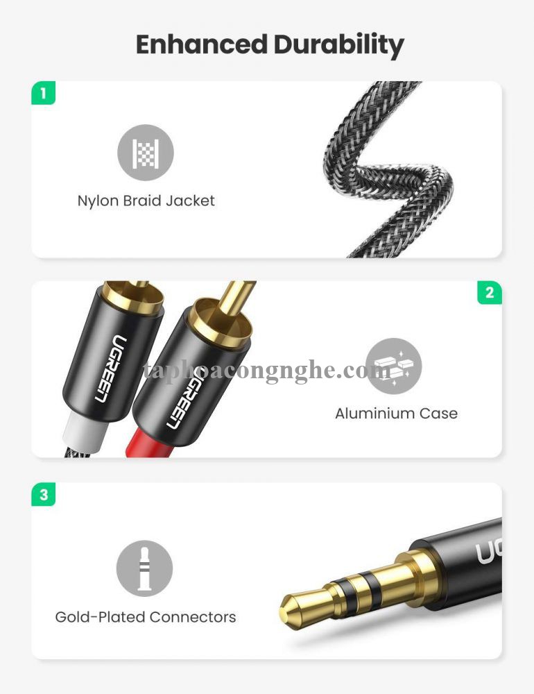 Ugreen 60242 3M cáp 3.5mm ra 2RCA hoa sen âm thanh Stereo bọc nhôm chống nhiễu màu đen AV116 30060242